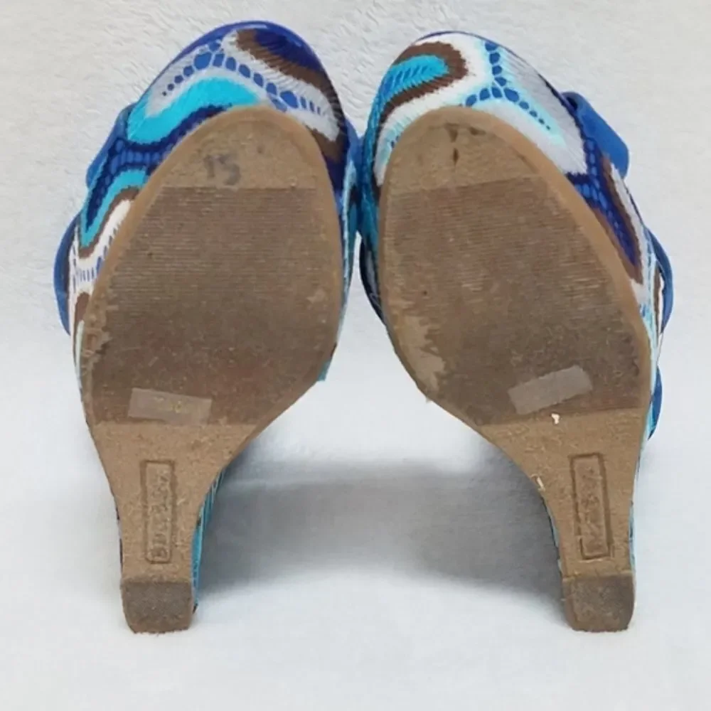 𝅺BAMBOO Eliza Blue Crochet Boho Platform Wedges